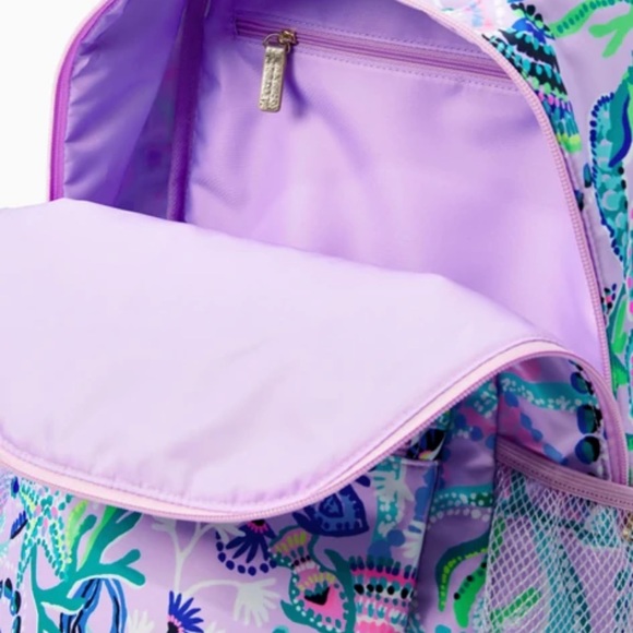 NWT Lilly Pulitzer Bahia Backpack Poly Lilac Mermaid For You Zipper Mesh Logo - Picture 6 of 6